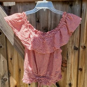 American Rag off-shoulder red/white checked top M